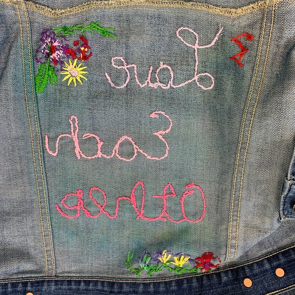 Hand Embroidered Love Each Other Denim Jacket - Picture 7 of 8